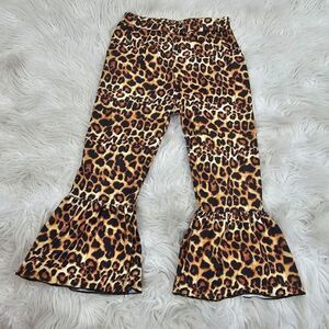 Girls Size 120 (4/5) Leopard Print Cheetah Print Bell Bottom Ruffle Tan Black